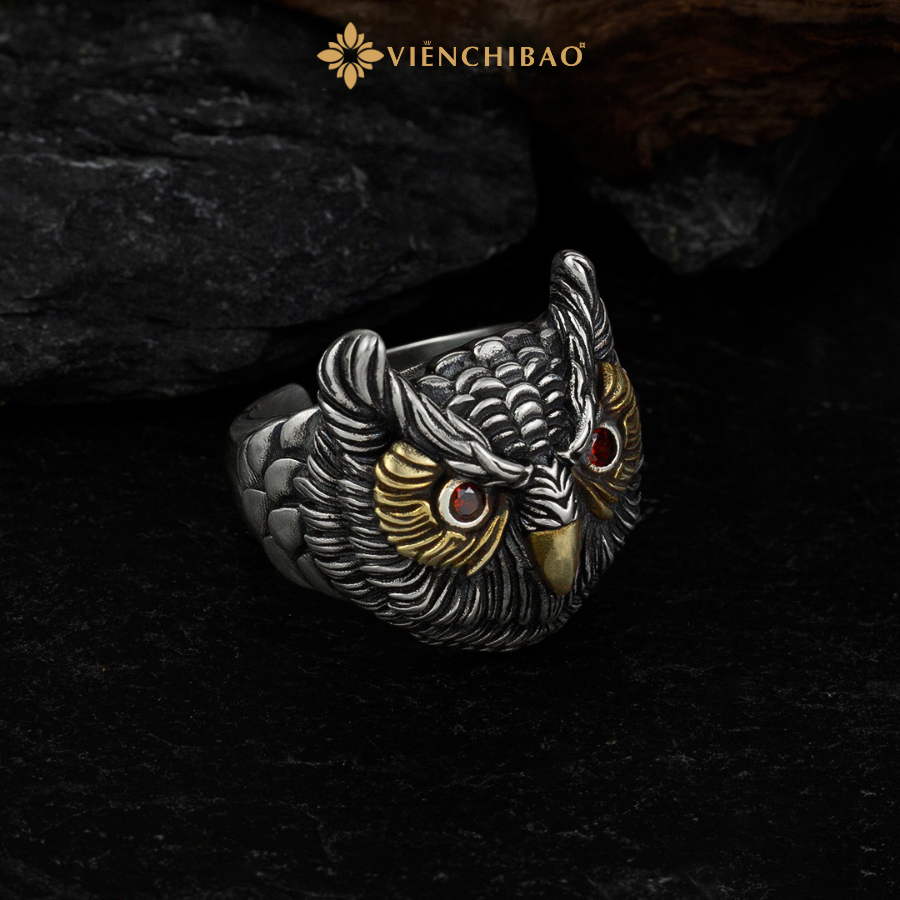 Nhẫn bạc nam Đại Bàng Vương Mắt đỏ - Bạc Thái 925