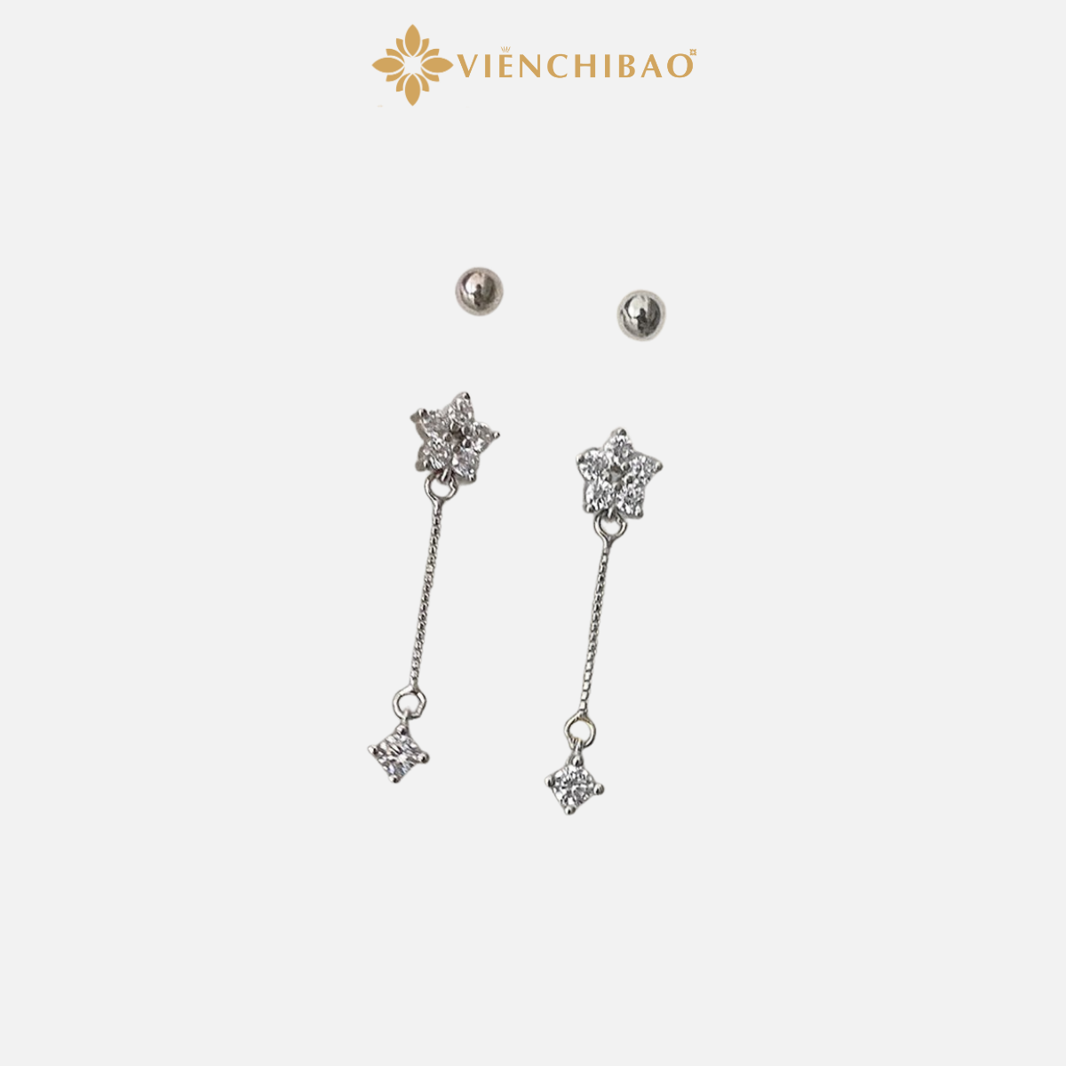 Bông tai bạc nữ Hoa rơi đính đá - Viễn Chí Bảo