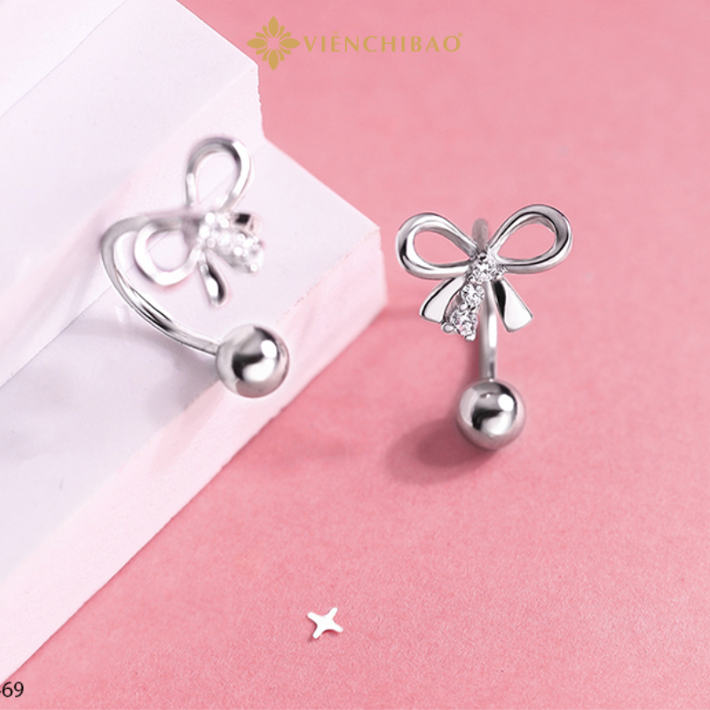 Bông tai bạc nữ họa tiết nơ