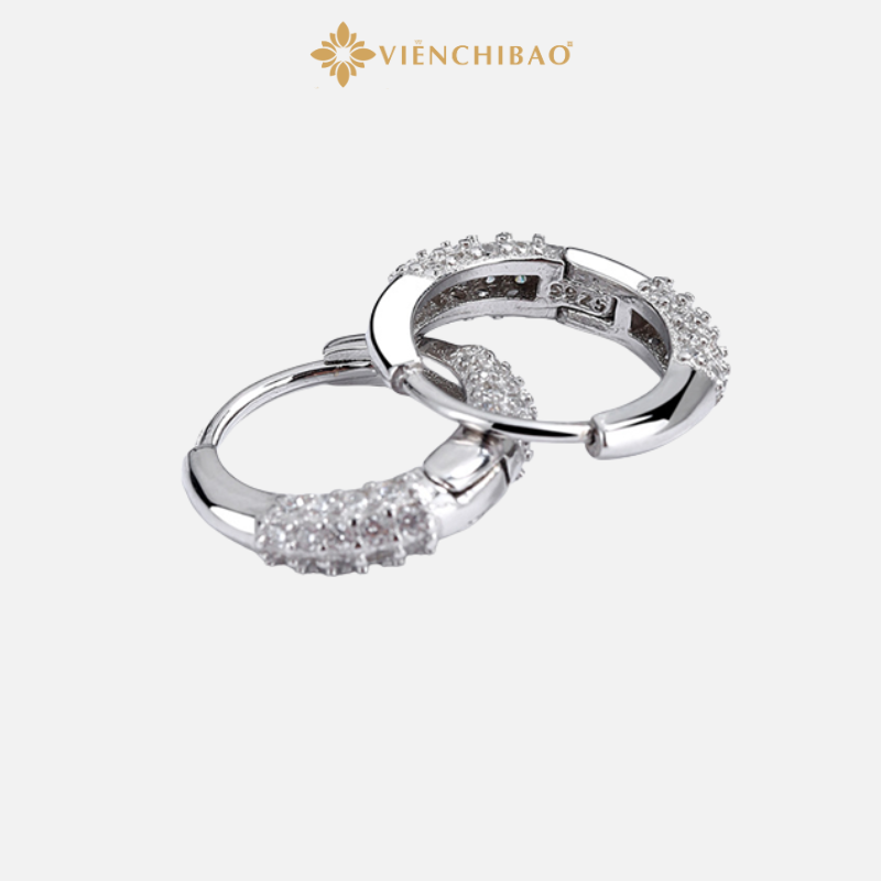 Bông Tai Bạc Nữ Tròn Đính Đá - Viễn Chí Bảo