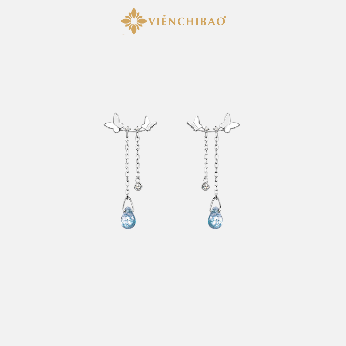 Bông Tai Bướm Dài Cách Điệu Giọt Nước Xanh - VIỄN CHÍ BẢO