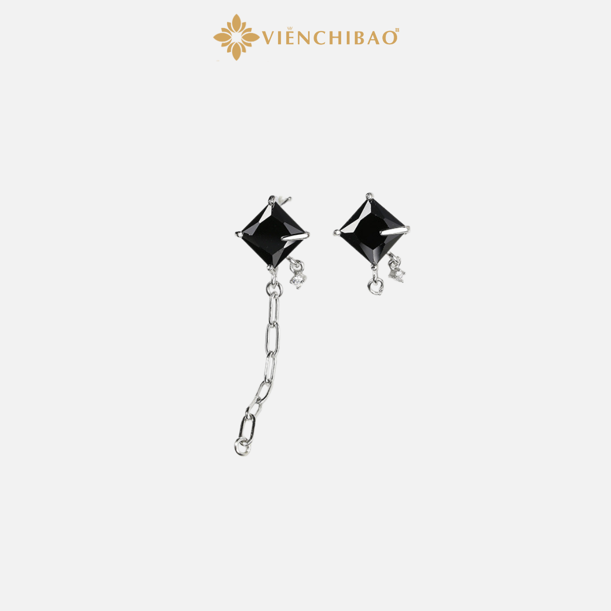 Bông tai đá vuông đen xích - Viễn Chí Bảo