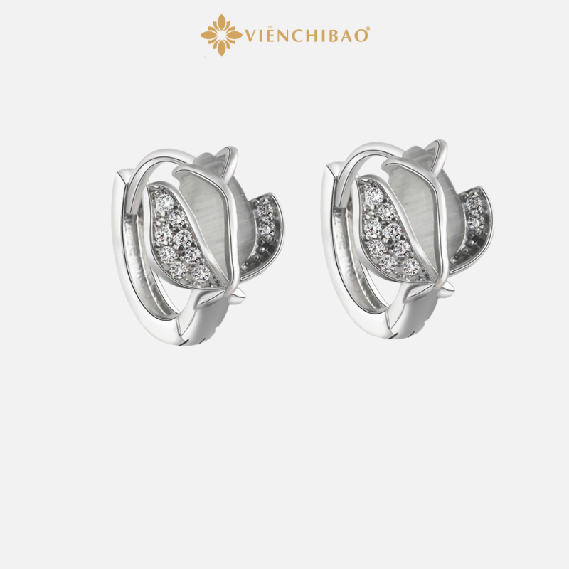 Bông Tai Hoa Hồng Khóa Tròn Đính Đá - Bạc S925 - Viễn Chí Bảo