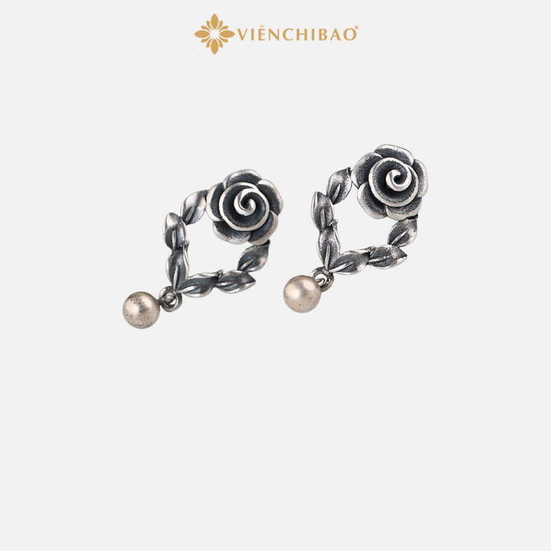 Bông Tai Hoa Hồng Bi Bạc - Bạc Thái S925 - Viễn Chí Bảo