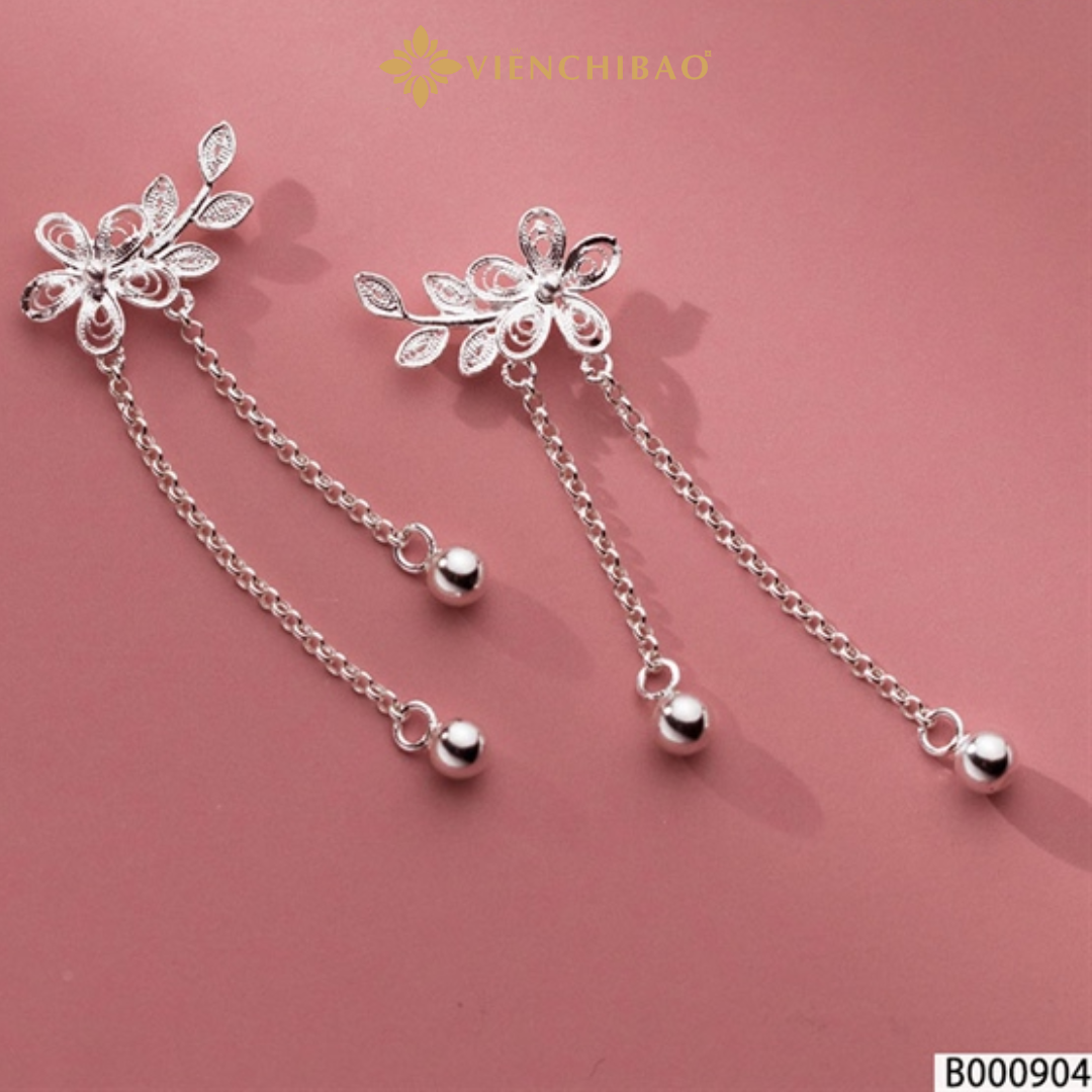 Bông tai hoa lá dây xích