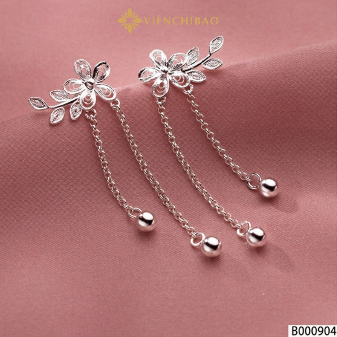 Bông tai hoa lá dây xích