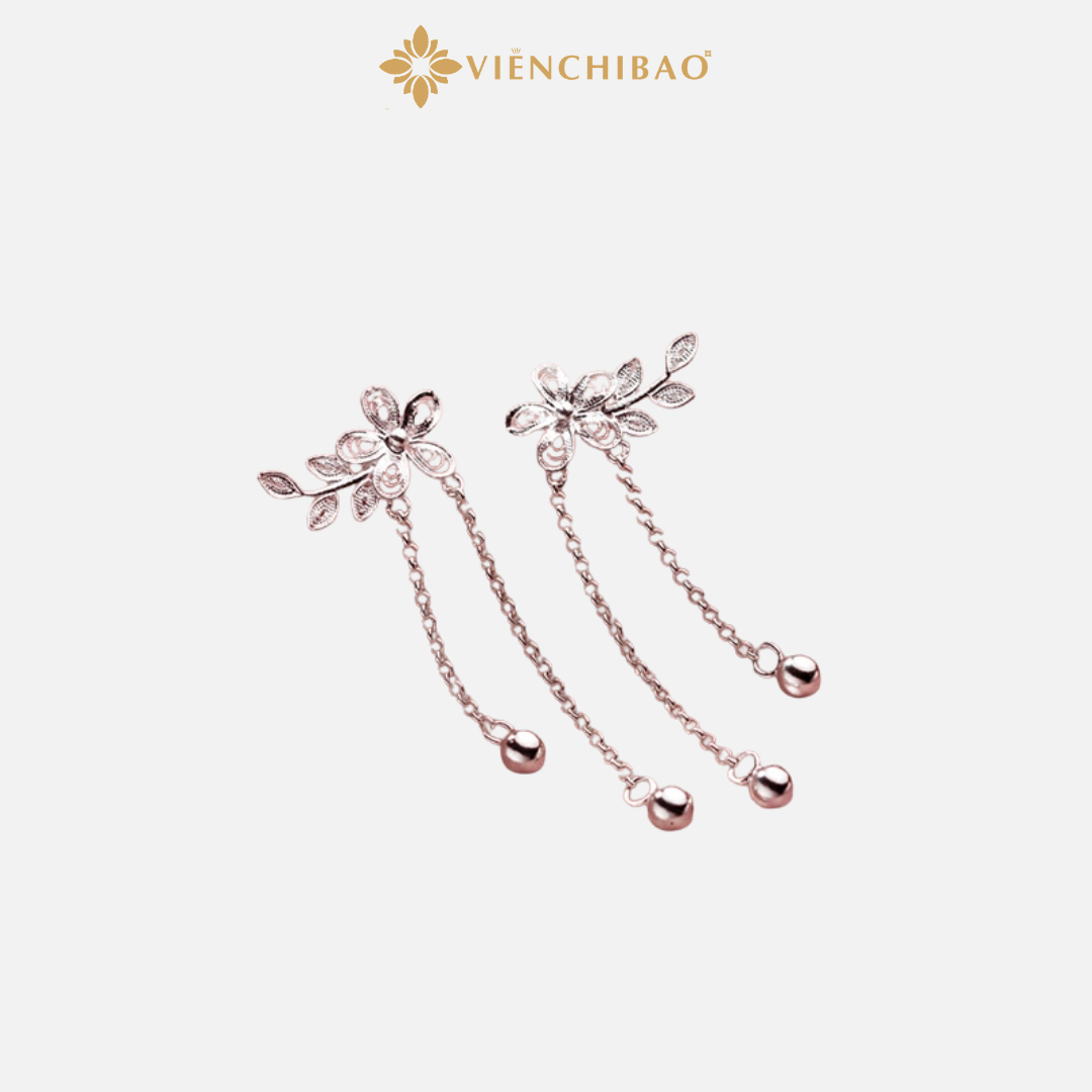 Bông tai hoa lá dây xích