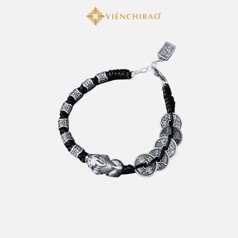 VÒNG TAY BẠC NAM TỲ HƯU ĐỒNG TIỀN DÂY VẢI - VIỄN CHÍ BẢO -  L100714