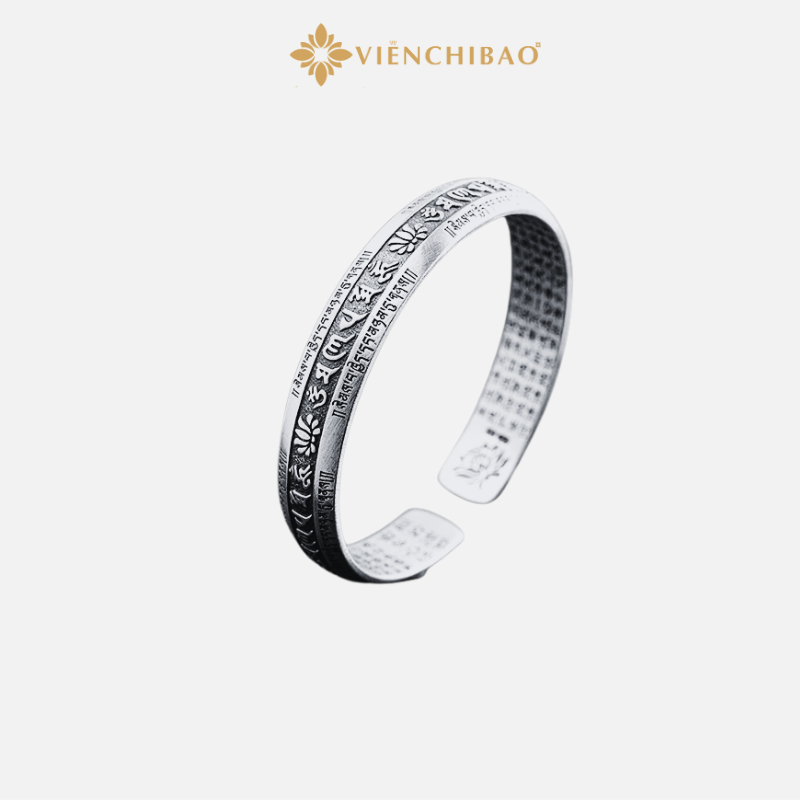 VÒNG TAY BẠC NAM LỤC TỰ ĐẠI MINH CHÂN NGÔN - BÁT NHÃ TÂM KINH - VIỄN CHÍ BẢO - L100428