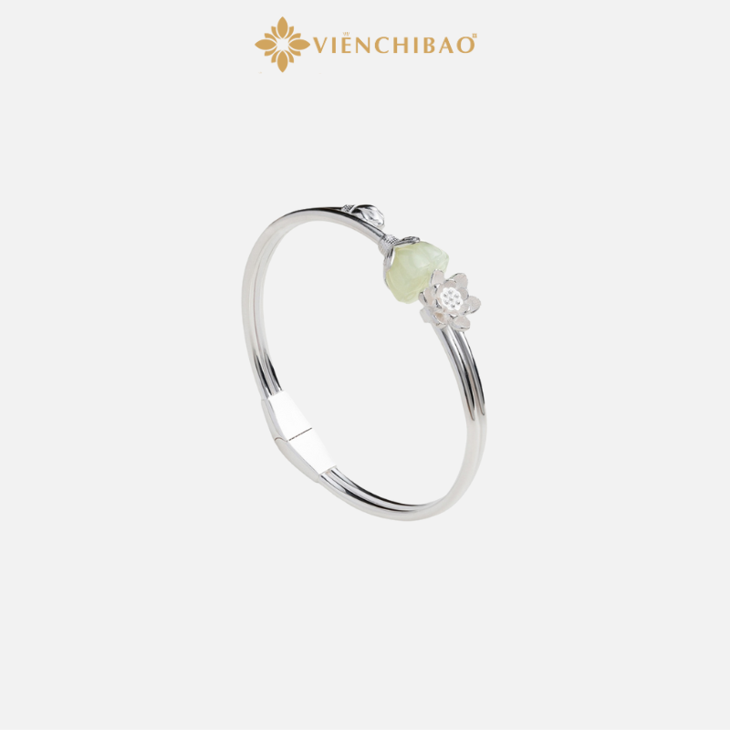 Kiềng Tay Bạc Nữ Hoa Sen Bạch Ngọc Viễn Chí Bảo