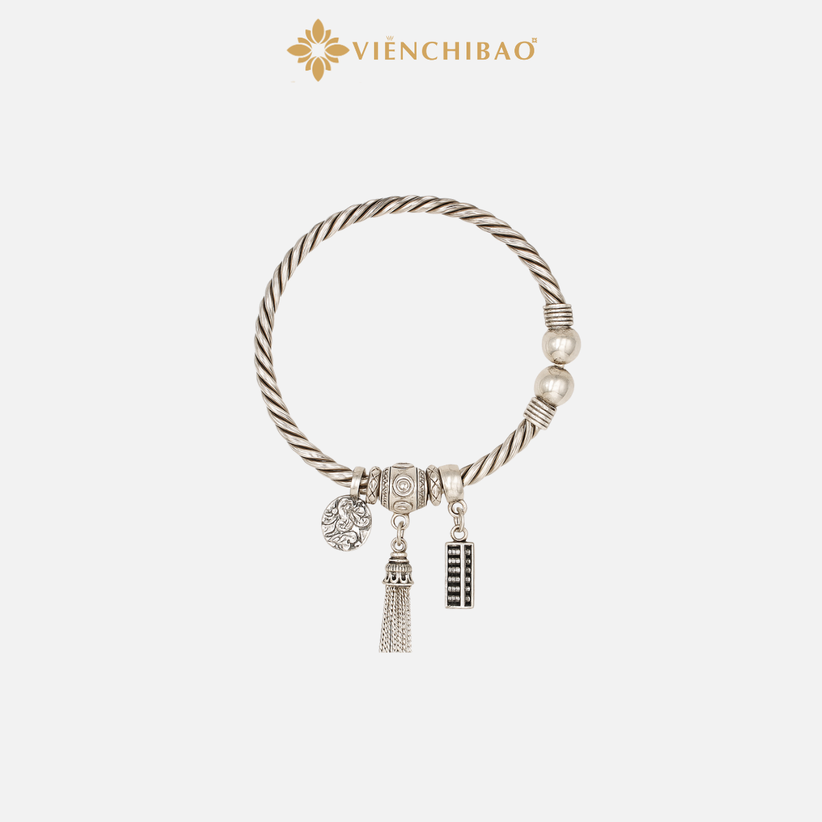 Kiềng Tay Xoắn Mặt Bầu Mix Charm Tua - VIỄN CHÍ BẢO