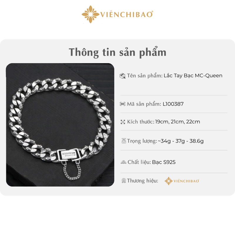 Lắc tay bạc nam mc queen