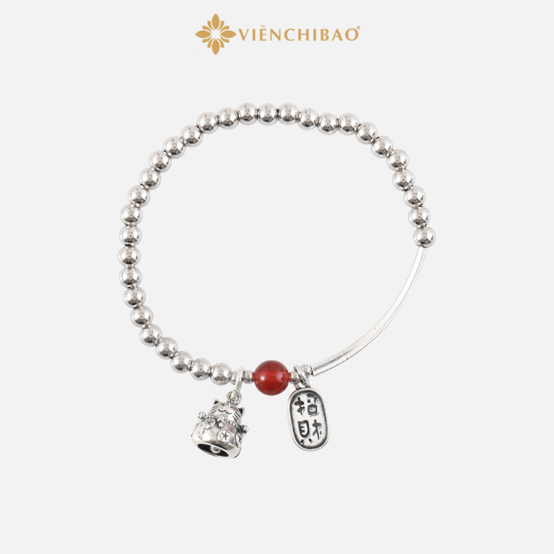 Lắc Tay Bạc Nữ Bi Mắt Mèo Thần Tài Đá Mã Não Đỏ - Bạc S925 VIỄN CHÍ BẢO