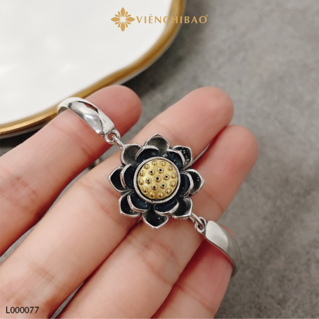 Lắc tay hoa sen mặt xoay xi vàng