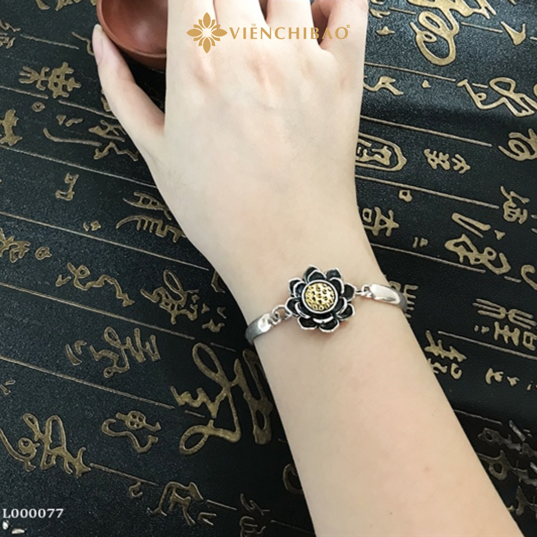 Lắc tay hoa sen mặt xoay xi vàng