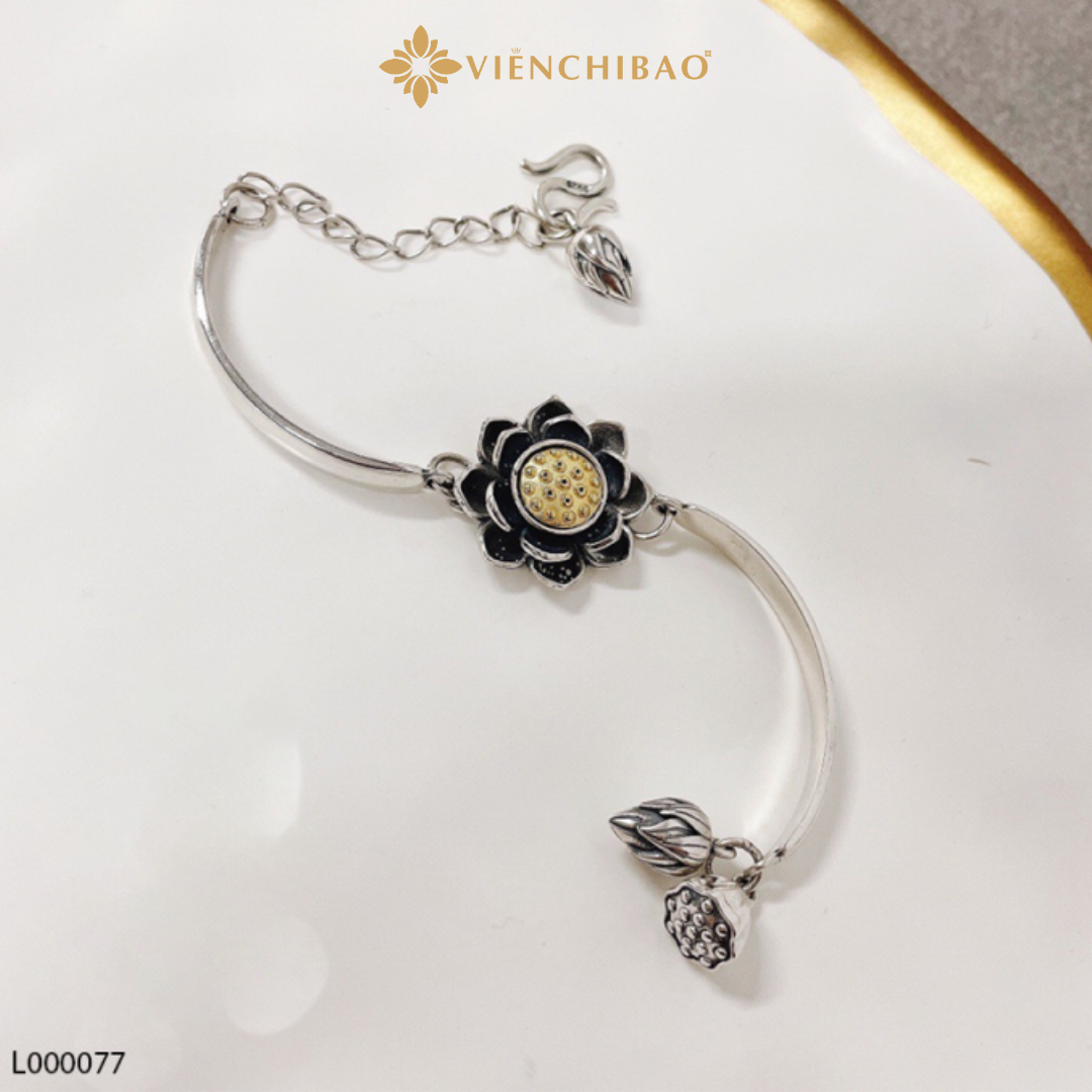 Lắc tay hoa sen mặt xoay xi vàng