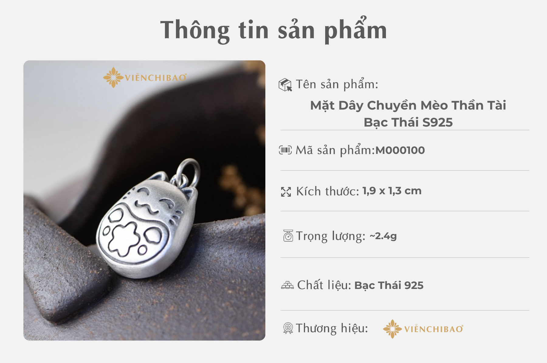 Mặt Dây Chuyền Mèo Thần Tài – Bạc Thái S925 Mặt Dây Chuyền Mèo Thần Tài – Bạc Thái S925