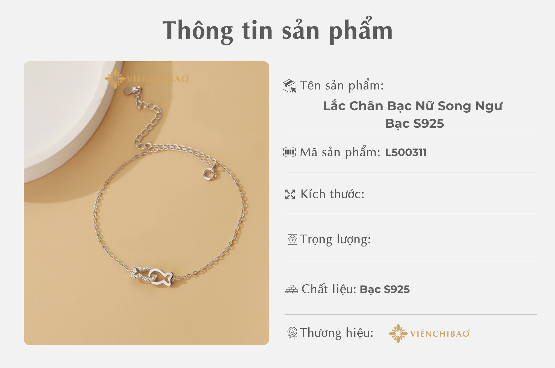 Lắc Chân Bạc Nữ Song Ngư – Bạc S925