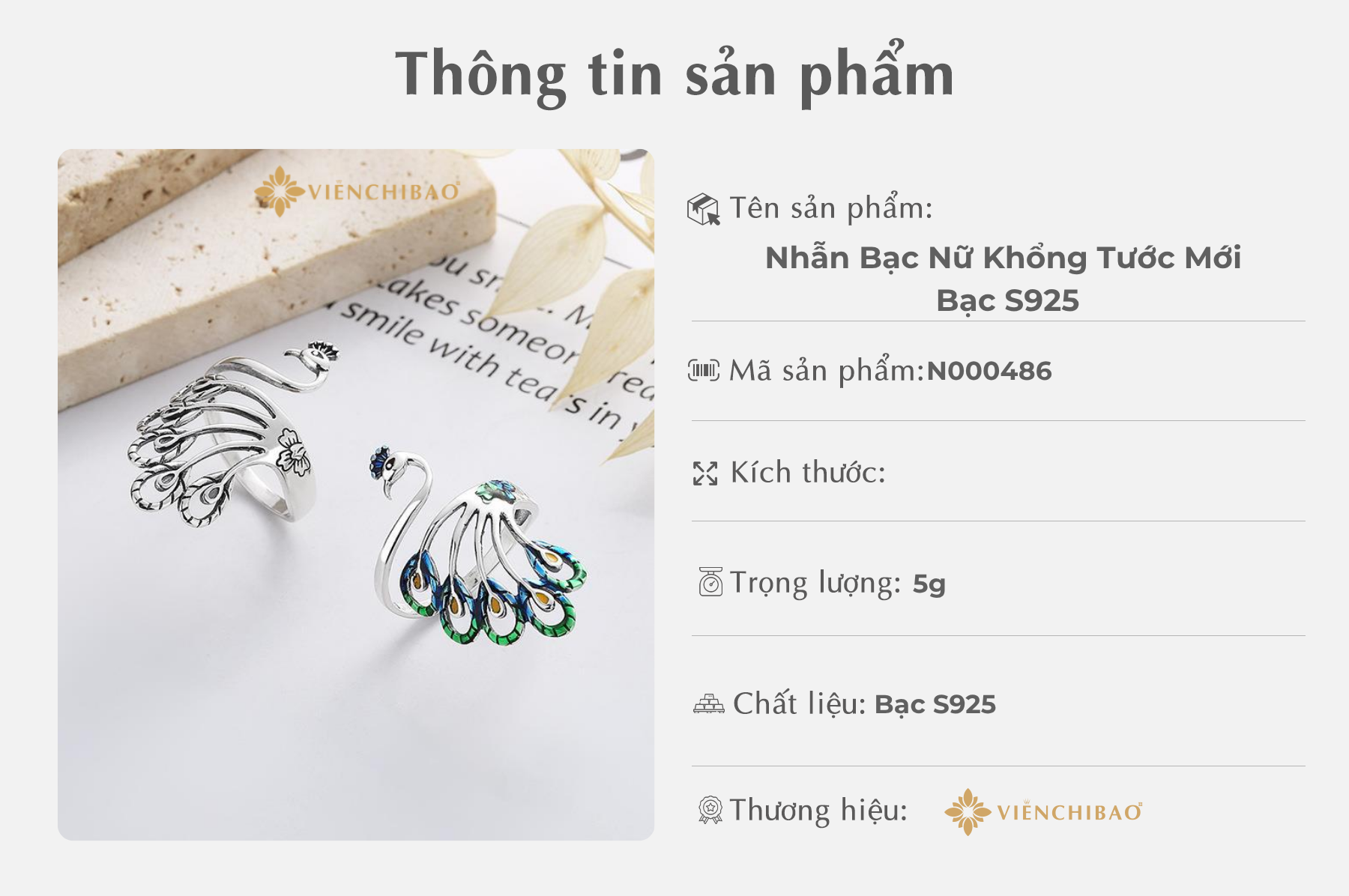 Nhẫn Bạc Nữ Khổng Tước Mới – S925