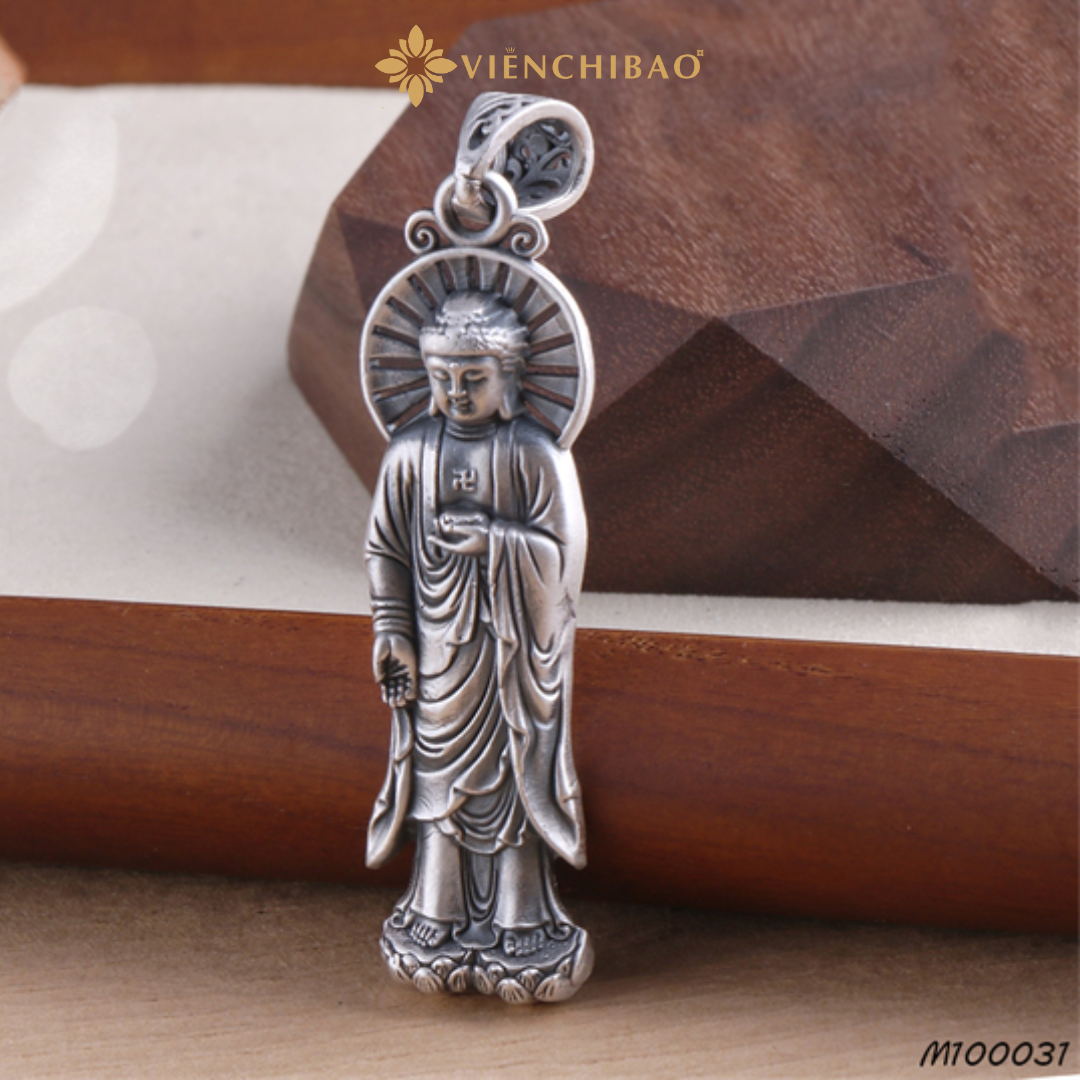 Mặt dây chuyền a di đà ngự liên bạc thái