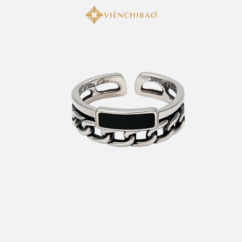 Nhẫn Bạc Nữ Vuông Đá Đen - Bạc S925 - Viễn Chí Bảo