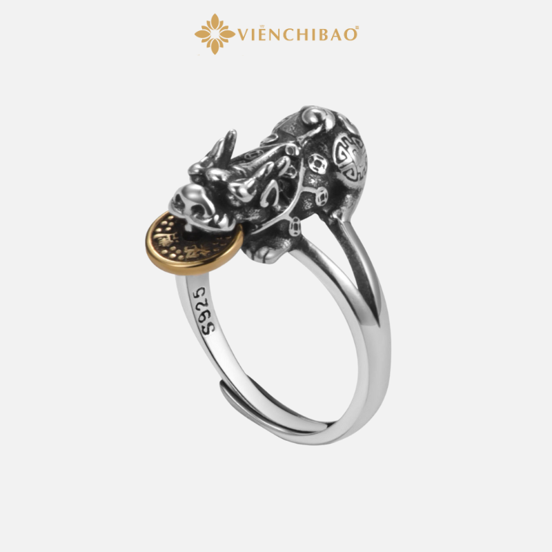 Nhẫn Tỳ Hưu Ngậm Đồng Xu - Bạc Thái S925 VIỄN CHÍ BẢO
