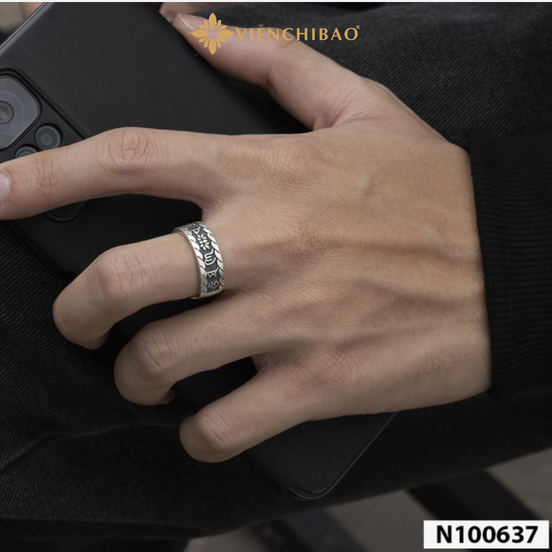 Nhẫn bạc nam Lục Tự Liên Hoa Thần Chú