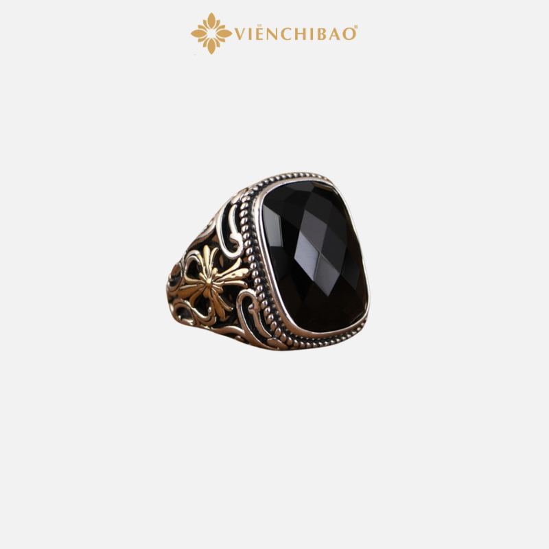 Nhẫn bạc nam thập tự xi vàng