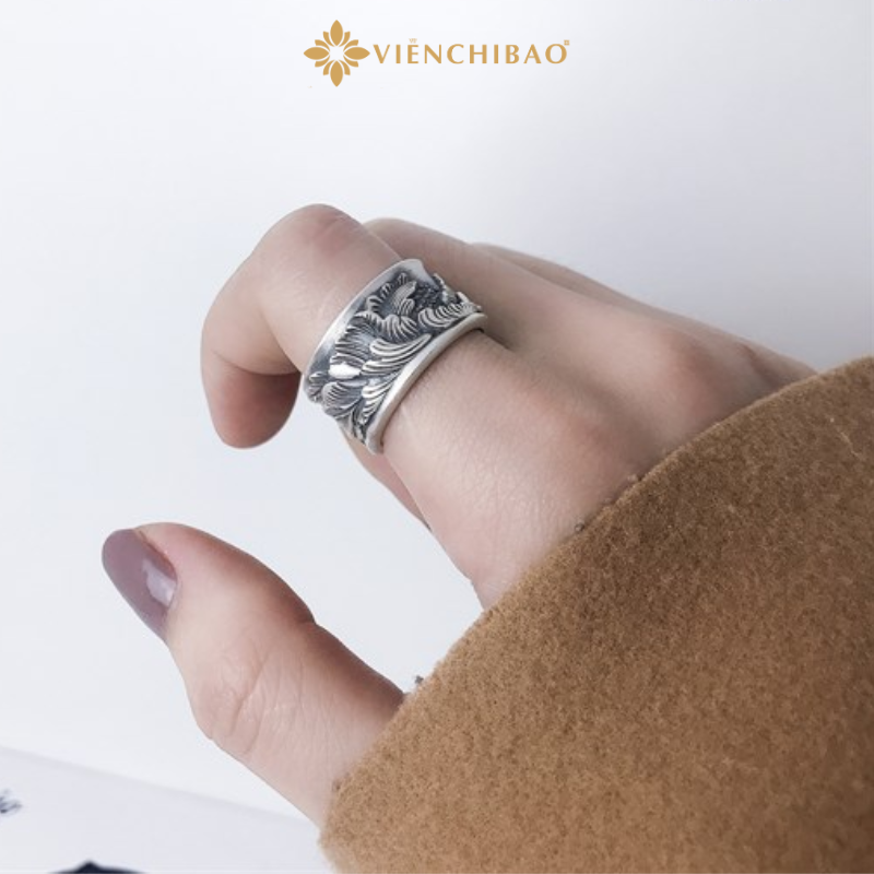 Nhẫn bạc nữ hoa mẫu đơn