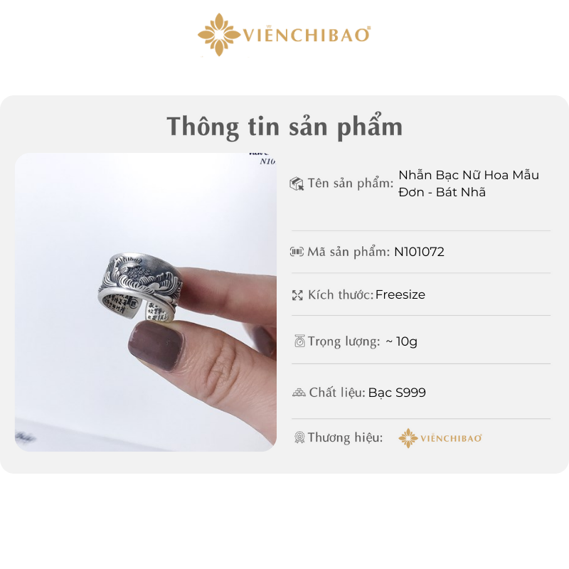 Nhẫn bạc nữ hoa mẫu đơn