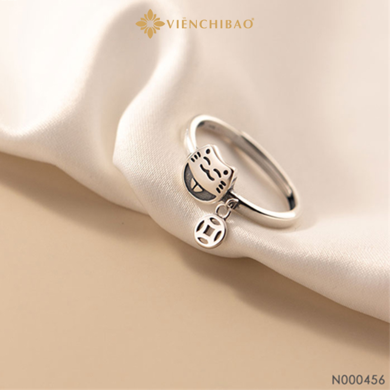 Nhẫn bạc nữ mèo thần tài kim tiền
