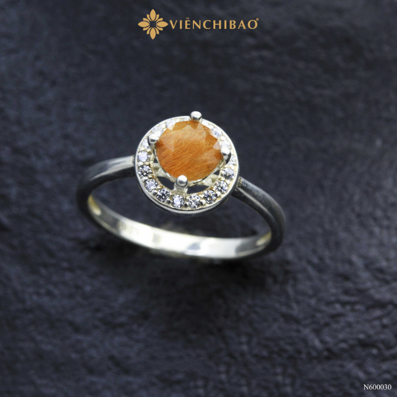 Nhẫn bạc nữ thạch anh tóc nâu