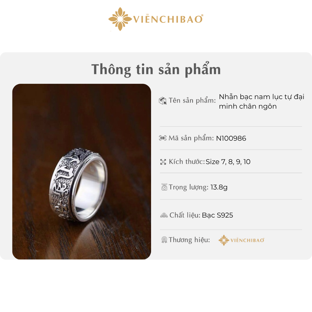 Nhẫn bạc nam lục tự đại minh chân ngôn
