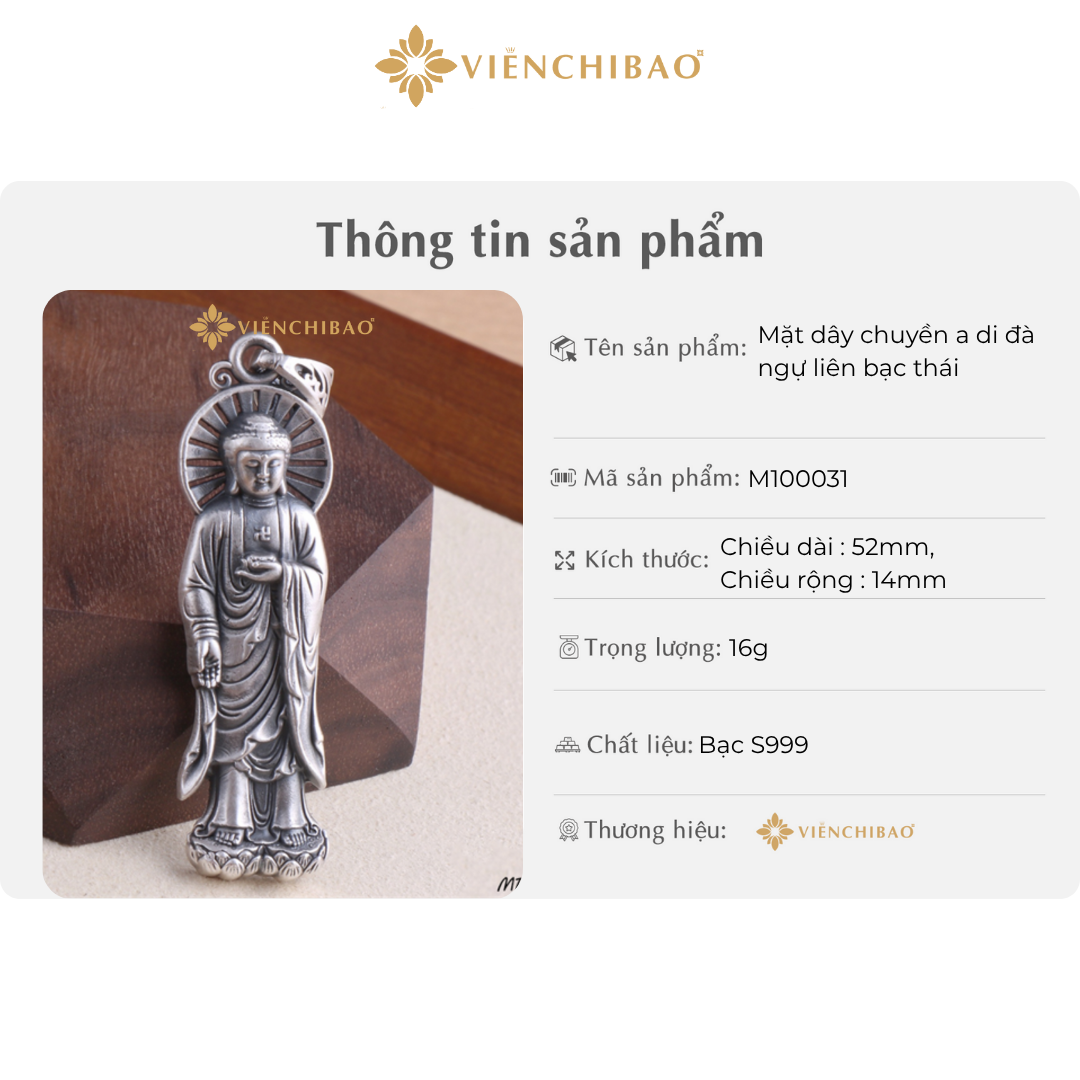 Thông tin sản phẩm mặt dây chuyền a di đà ngự liên bạc thái
