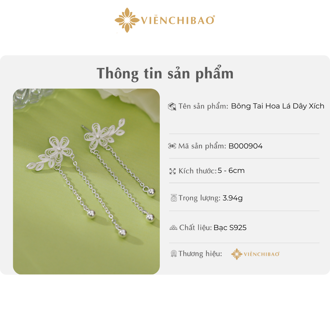 Bông tai hoa lá dây xích