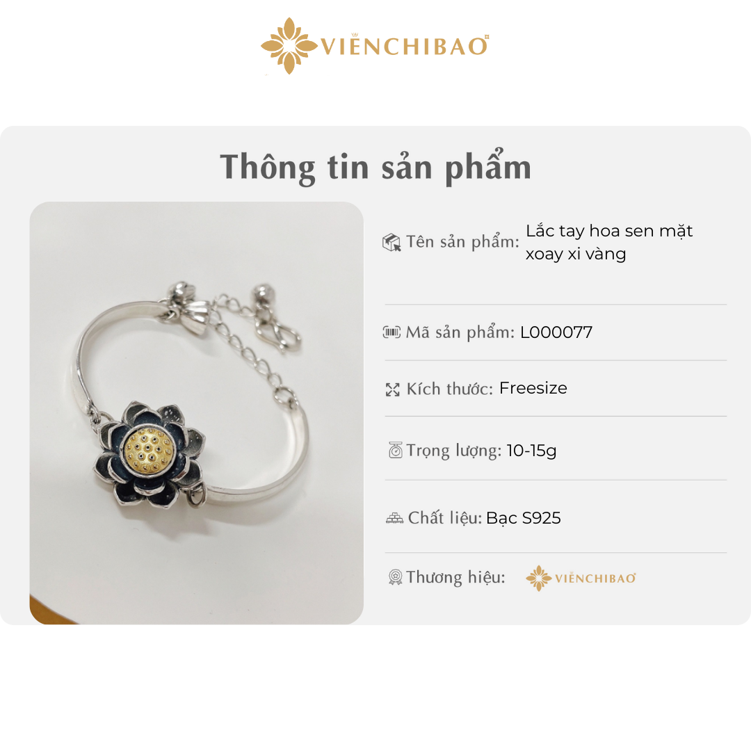 Lắc tay hoa sen mặt xoay xi vàng