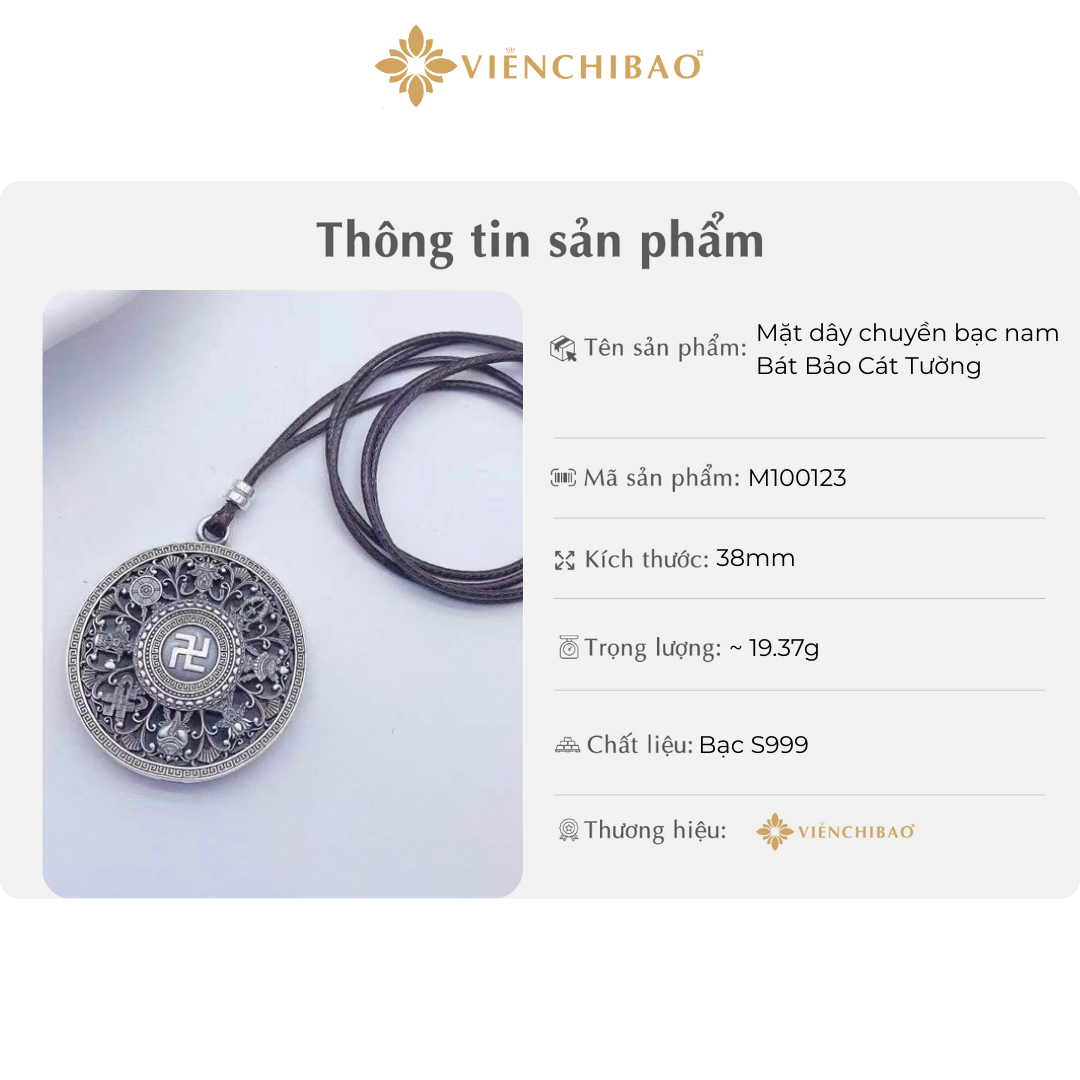 Mặt dây chuyền bạc nam bát bảo cát tường