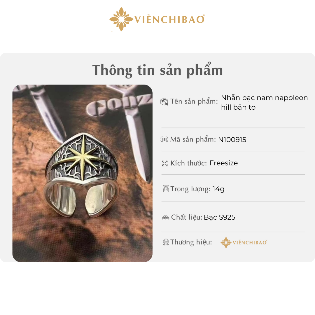 Nhẫn bạc nam napoleon hill bản to