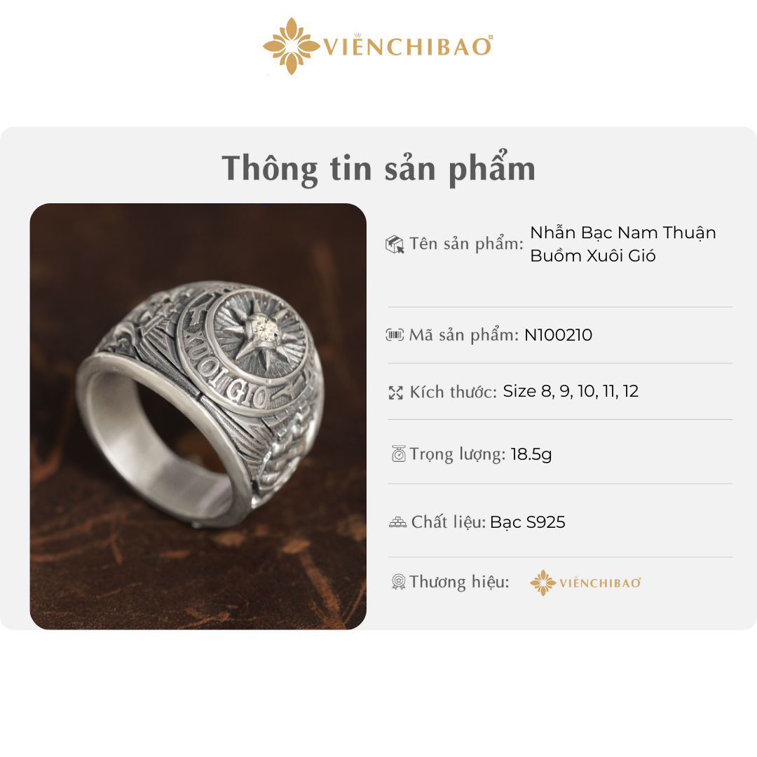 Nhẫn bạc nam thuận buồm xuôi gió