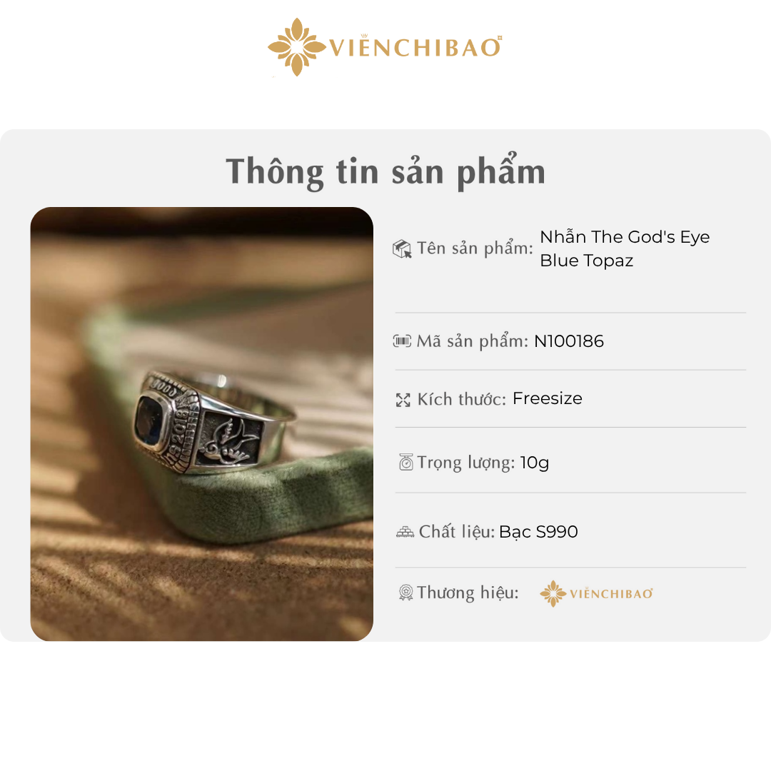 nhẫn the god's eye blue topaz