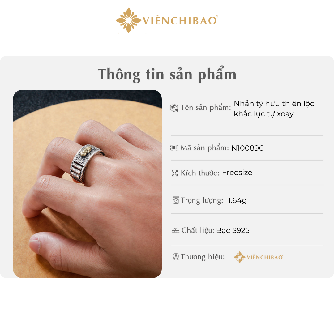 Nhẫn tỳ hưu thiên lộc khắc lục tự xoay