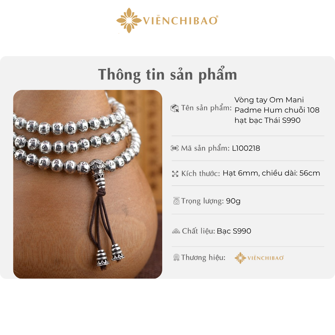 Vòng tay Om Mani Padme Hum 108 hạt
