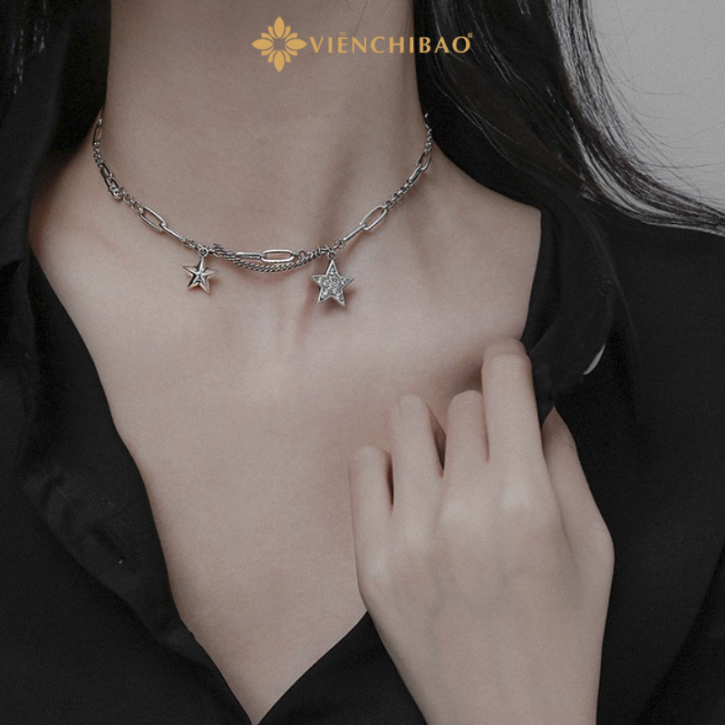 Vòng cổ choker bạc nữ