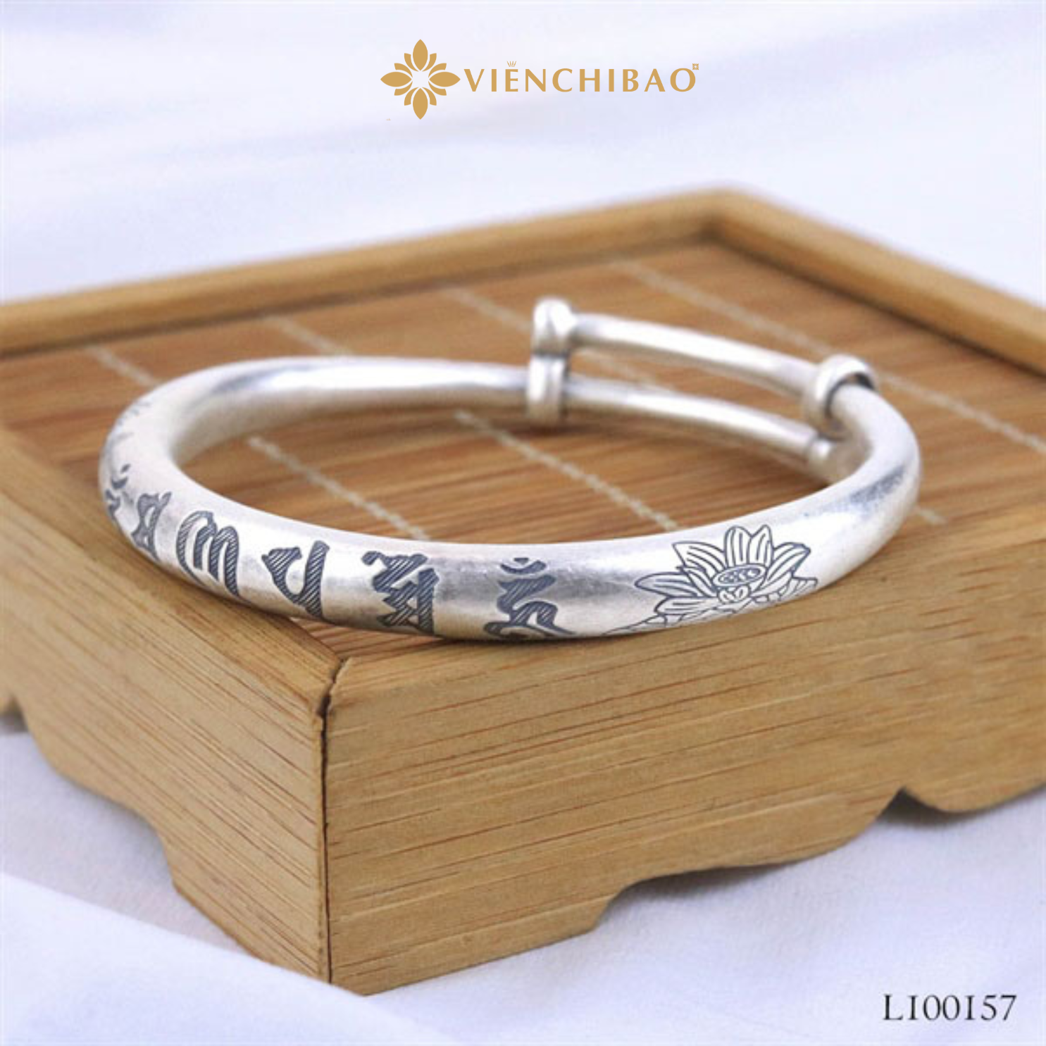 Kiềng Tay Lục Tự Hoa Sen - Bạc Thái S925