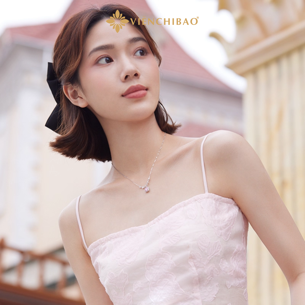 Dây Chuyền Đá Hồng Vuông