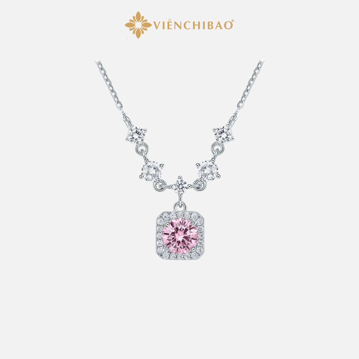 Dây Chuyền Đá Hồng Vuông