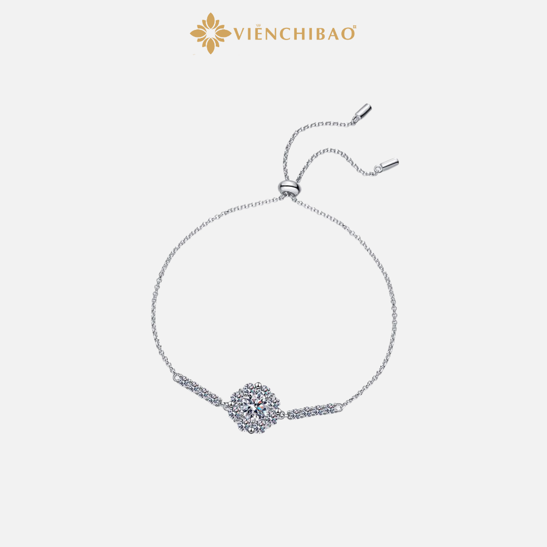 Lắc tay hoa hướng dương đính đá moissanite 6.5li - Viễn Chí Bảo
