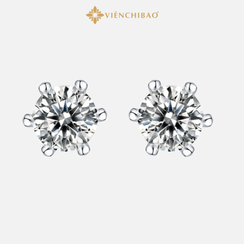 Bông tai 6 chấu đá moissanite - Viễn Chí Bảo | B400815