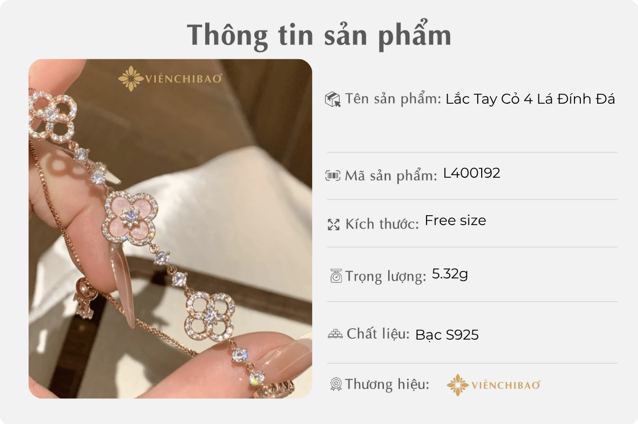 Lắc Tay Cỏ 4 Lá Đính Đá