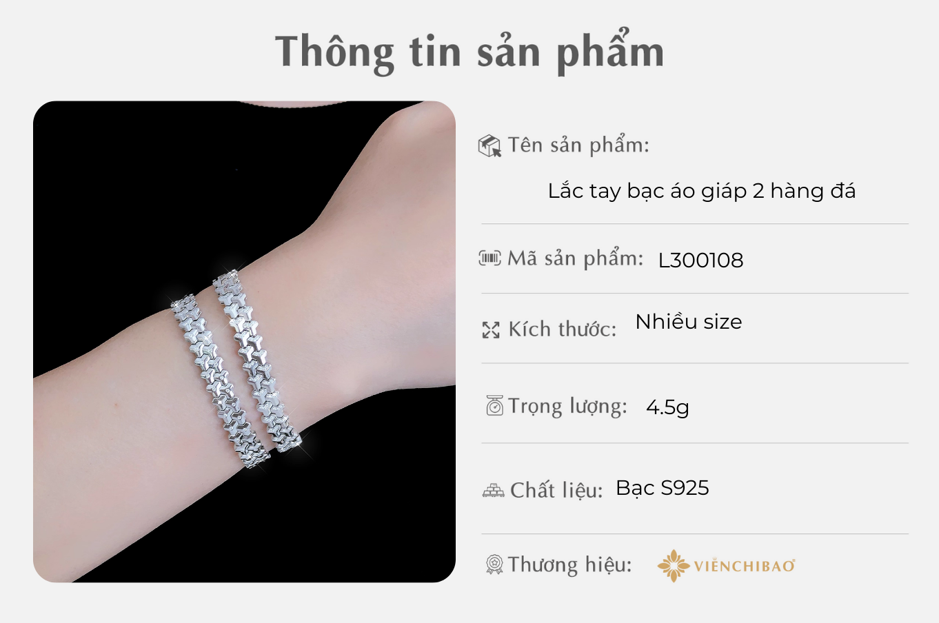 Lắc tay bạc áo giáp 2 hàng đá